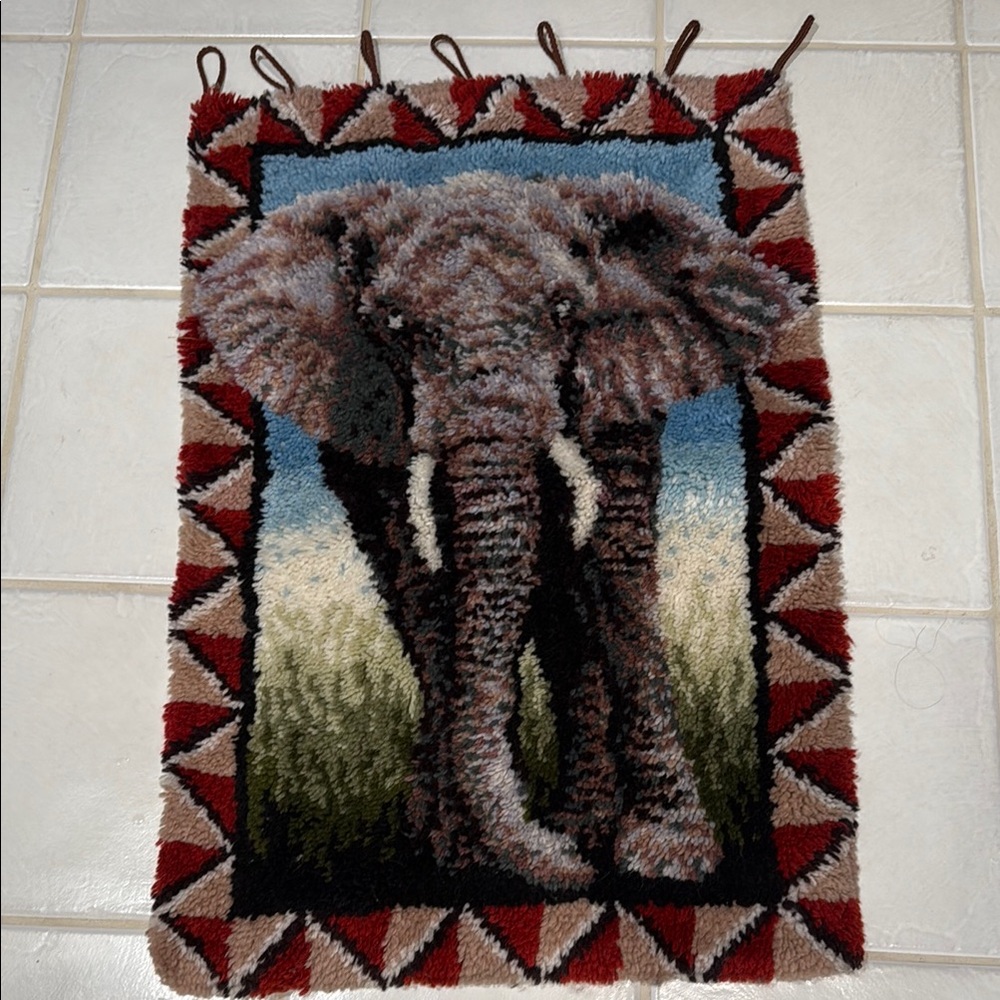 Elephant Tapestry Rug with Red and Brown Accents